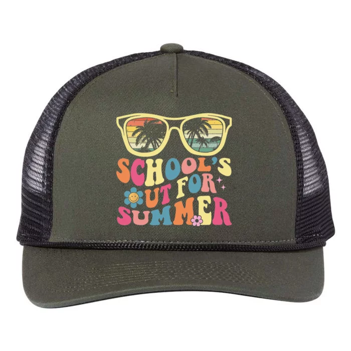 Last Day Of School Retro School's Out For Summer Teacher Retro Rope Trucker Hat Cap