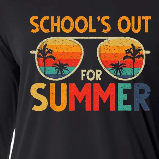 Last Day Of School Retro Schools Out For Summer Teacher Cooling Performance Long Sleeve Crew