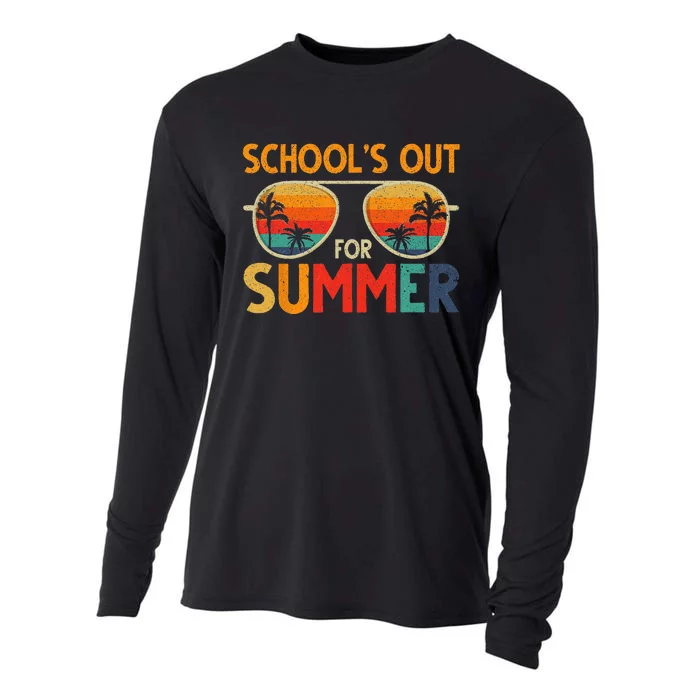 Last Day Of School Retro Schools Out For Summer Teacher Cooling Performance Long Sleeve Crew