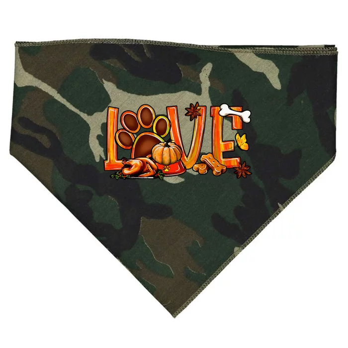 Love Dog Paw Print Turkey Pumpkin Fall Autumn Thanksgiving USA-Made Doggie Bandana