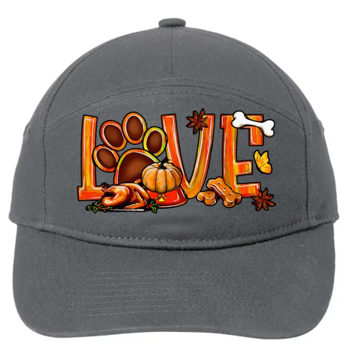 Love Dog Paw Print Turkey Pumpkin Fall Autumn Thanksgiving 7-Panel Snapback Hat