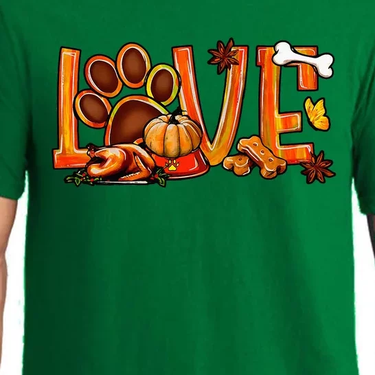 Love Dog Paw Print Turkey Pumpkin Fall Autumn Thanksgiving Pajama Set