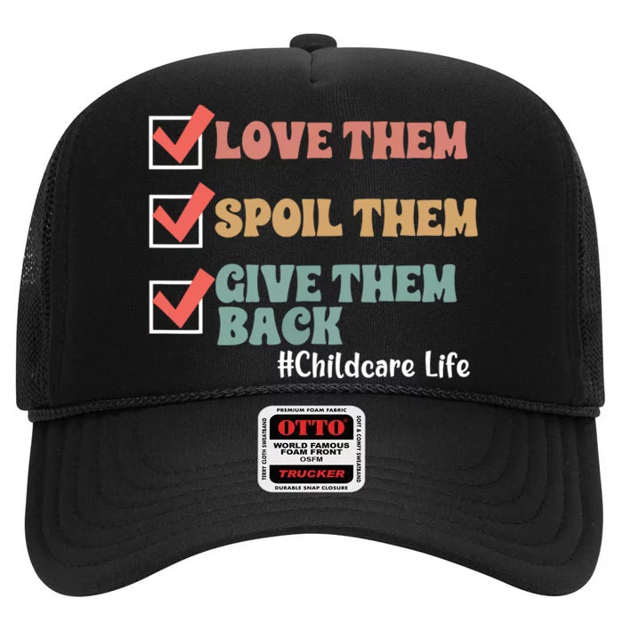 Love Daycare Provider Childcare Teacher Appreciation High Crown Mesh Trucker Hat