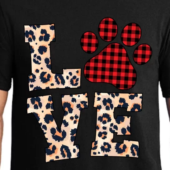 Love Dog Paw Buffalo Plaid Leopard Dog Lover Valentine's Day Gift Pajama Set