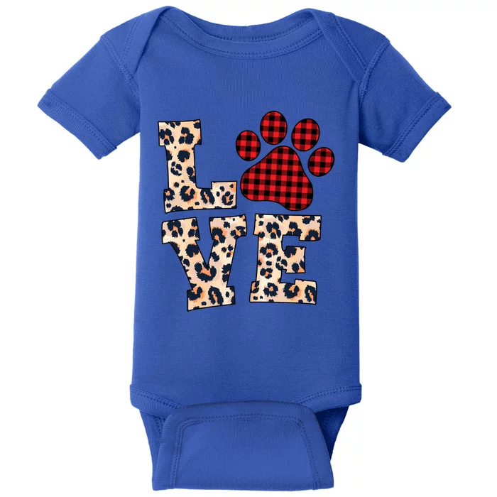 Love Dog Paw Buffalo Plaid Leopard Dog Lover Valentine's Day Gift Baby Bodysuit