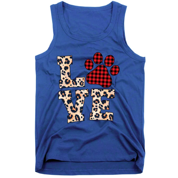 Love Dog Paw Buffalo Plaid Leopard Dog Lover Valentine's Day Gift Tank Top