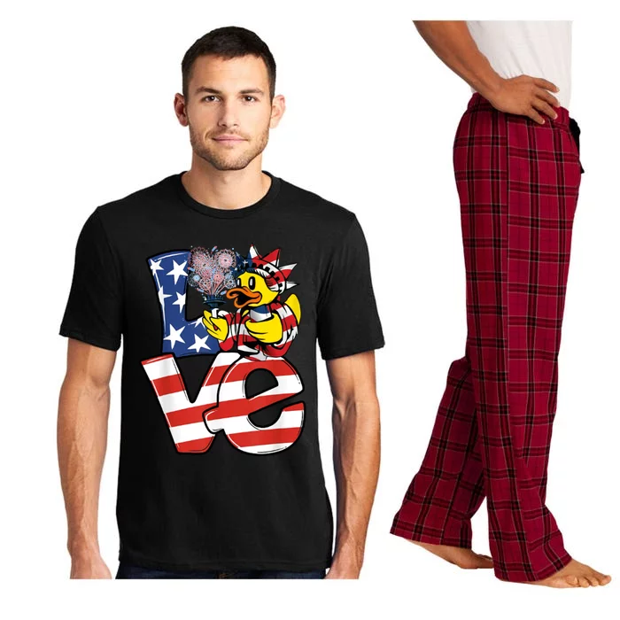 Love Duck Patriotic American Flag Cute Duck 4th Of July Meaningful Gift Pajama Set