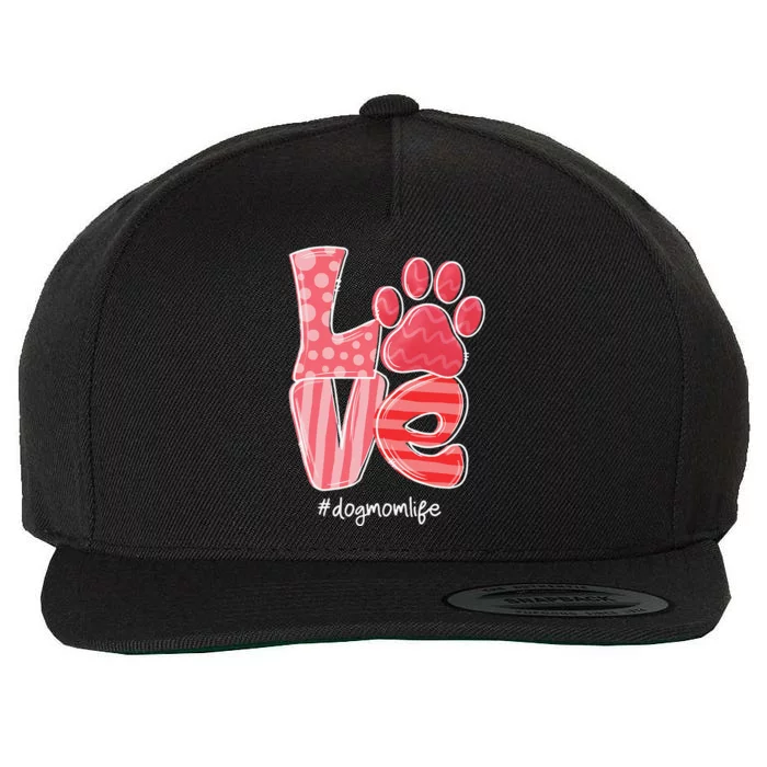 LOVE Dog Paw Heart Dog Mom Life Cute Valentines Day Wool Snapback Cap