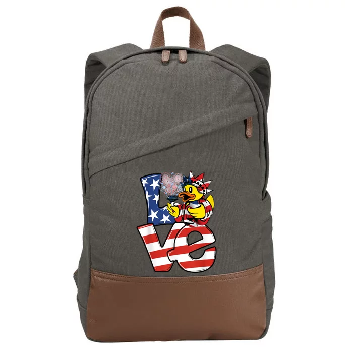 Love Duck Patriotic American Flag Cute Duck 4th Of July Gift Cotton Canvas Backpack