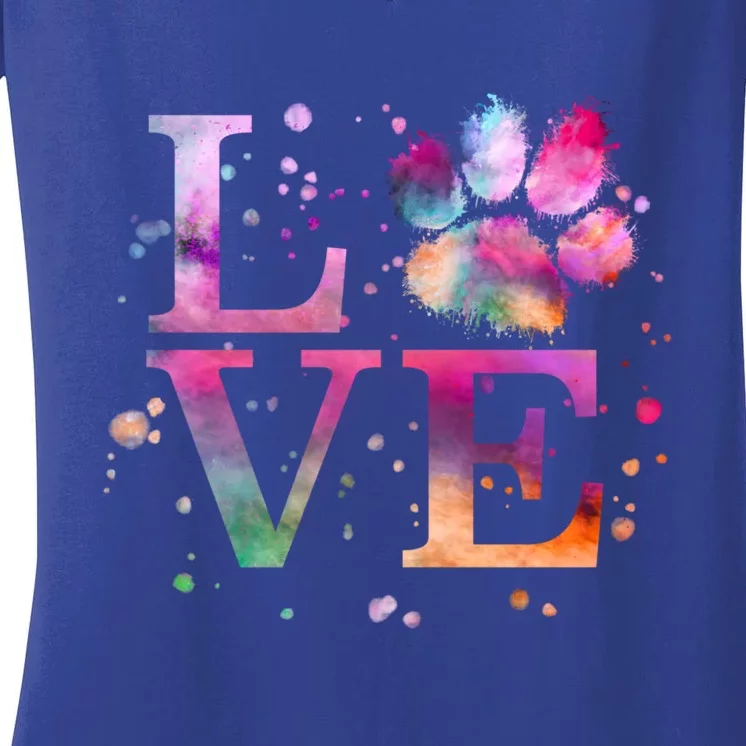 Love Dog Paw Print Colorful National Animal Shelter Week Gift Women's V-Neck T-Shirt