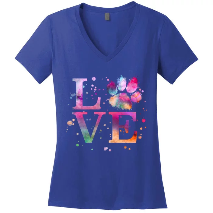 Love Dog Paw Print Colorful National Animal Shelter Week Gift Women's V-Neck T-Shirt