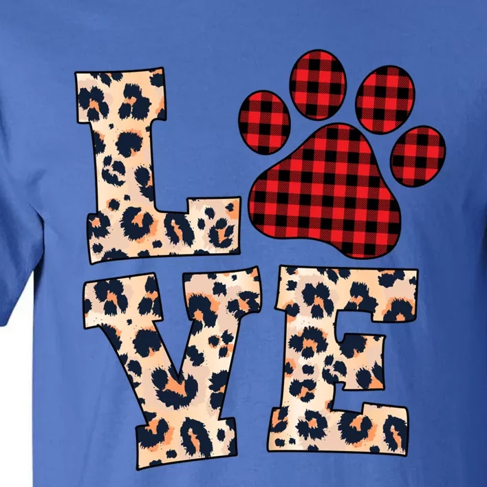 Love Dog Paw Buffalo Plaid Leopard Dog Lover Valentine's Day Gift Tall T-Shirt