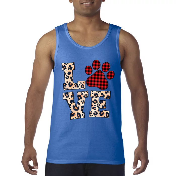 Love Dog Paw Buffalo Plaid Leopard Dog Lover Valentine's Day Gift Tank Top