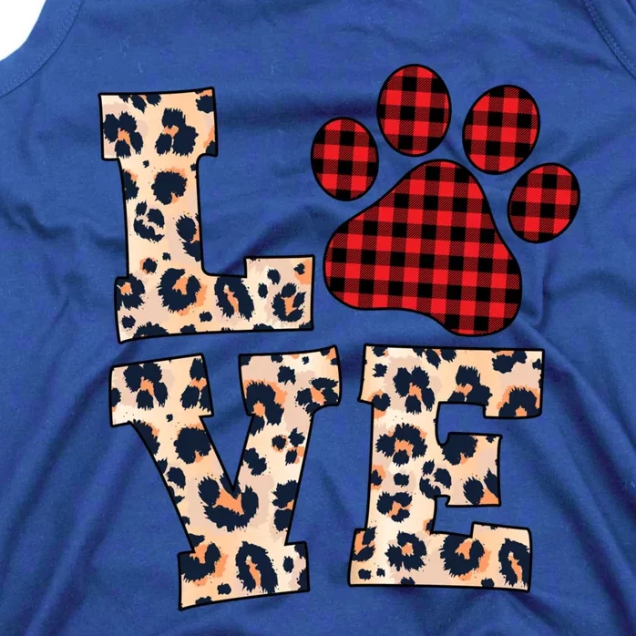 Love Dog Paw Buffalo Plaid Leopard Dog Lover Valentine's Day Gift Tank Top