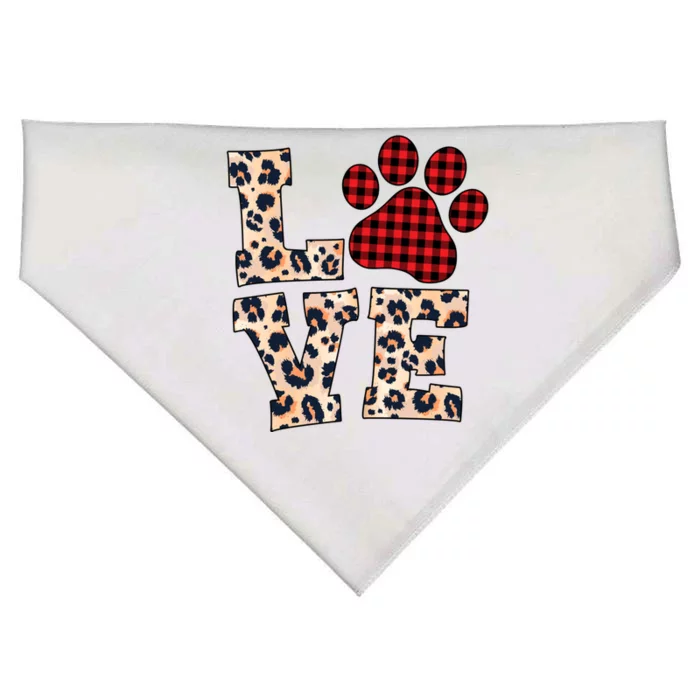 Love Dog Paw Buffalo Plaid Leopard Dog Lover Valentine's Day Gift USA-Made Doggie Bandana