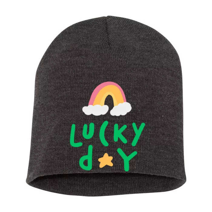 Lucky Day Rainbow Star St Patrick's Day Short Acrylic Beanie