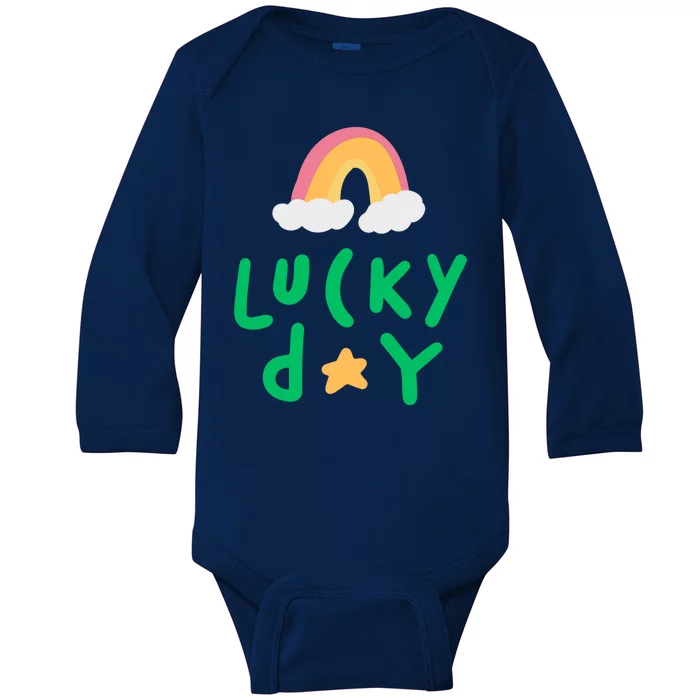 Lucky Day Rainbow Star St Patrick's Day Baby Long Sleeve Bodysuit