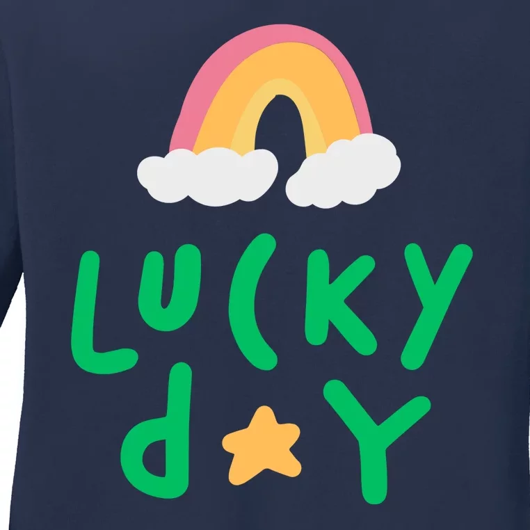 Lucky Day Rainbow Star St Patrick's Day Ladies Long Sleeve Shirt