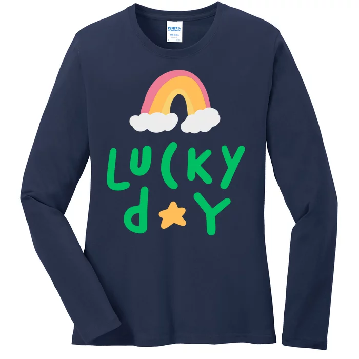 Lucky Day Rainbow Star St Patrick's Day Ladies Long Sleeve Shirt