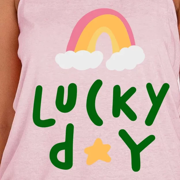 Lucky Day Rainbow Star St Patrick's Day Women's Knotted Racerback Tank