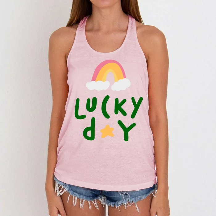 Lucky Day Rainbow Star St Patrick's Day Women's Knotted Racerback Tank