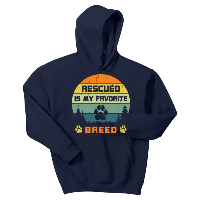 Love Dogs Rescue Rescued Is My Favorite Breed Vintage Paw Kids Hoodie