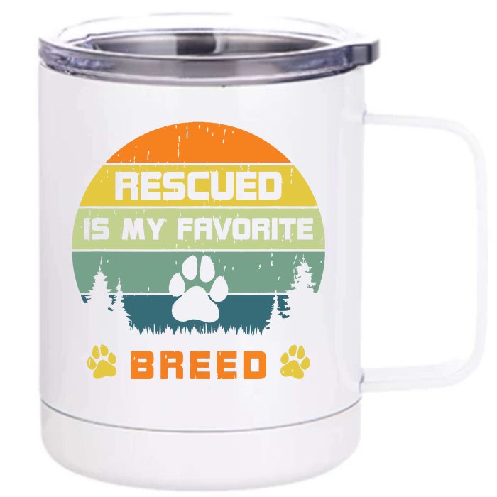 Love Dogs Rescue Rescued Is My Favorite Breed Vintage Paw Front & Back 12oz Stainless Steel Tumbler Cup