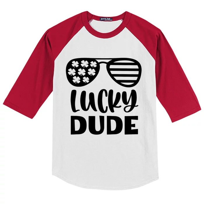 Lucky Dude St Patrick's Day Sunglasses With Shamrock Cute Gift Kids Colorblock Raglan Jersey