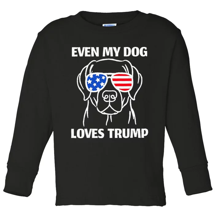 Labrador Dog Sunglasses Usa Flag Even My Dog Loves Trump Toddler Long Sleeve Shirt