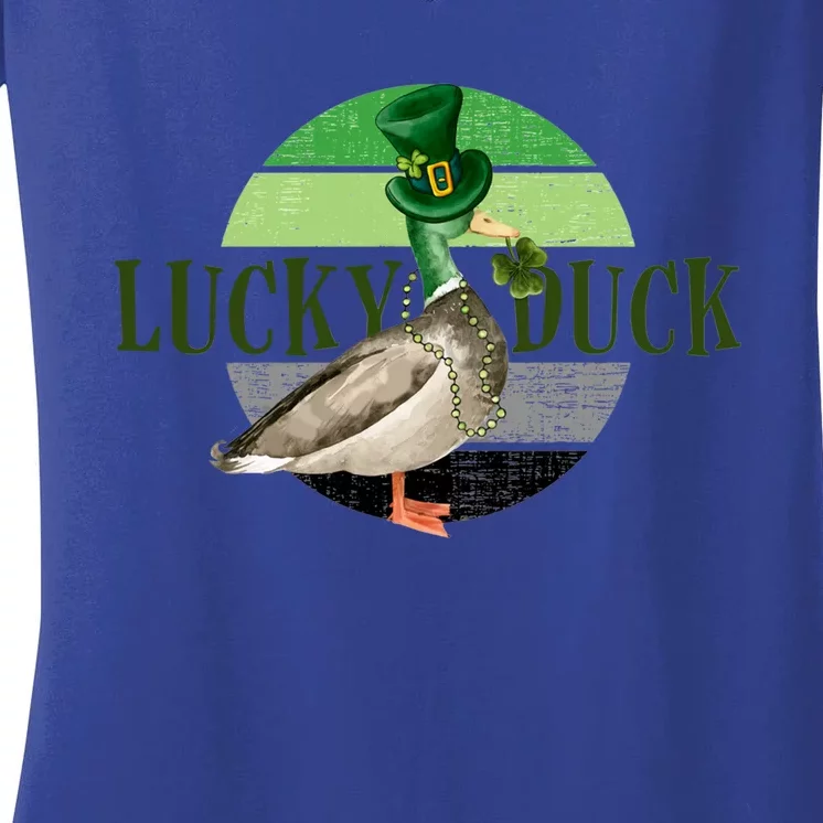 Lucky Duck St Patricks Day Duck Hunting Silly Goose Gift Women's V-Neck T-Shirt