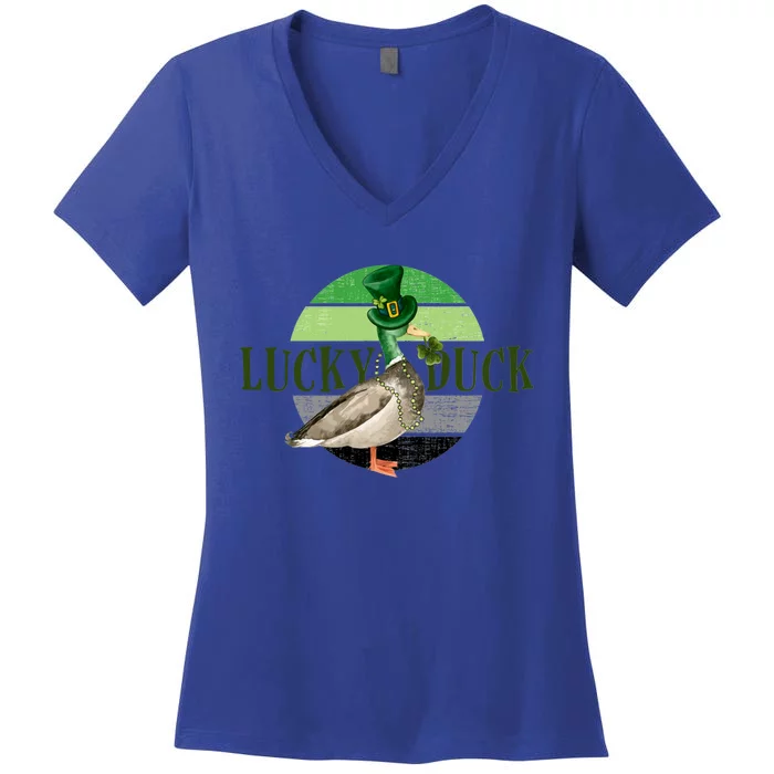 Lucky Duck St Patricks Day Duck Hunting Silly Goose Gift Women's V-Neck T-Shirt