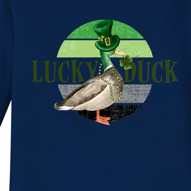 Lucky Duck St Patricks Day Duck Hunting Silly Goose Gift Baby Long Sleeve Bodysuit