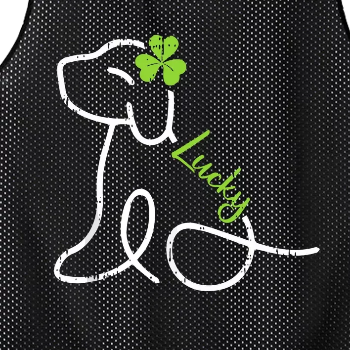 Lucky Dog St Patricks Day Cute Irish Puppy Shamrock Clover Mesh Reversible Basketball Jersey Tank