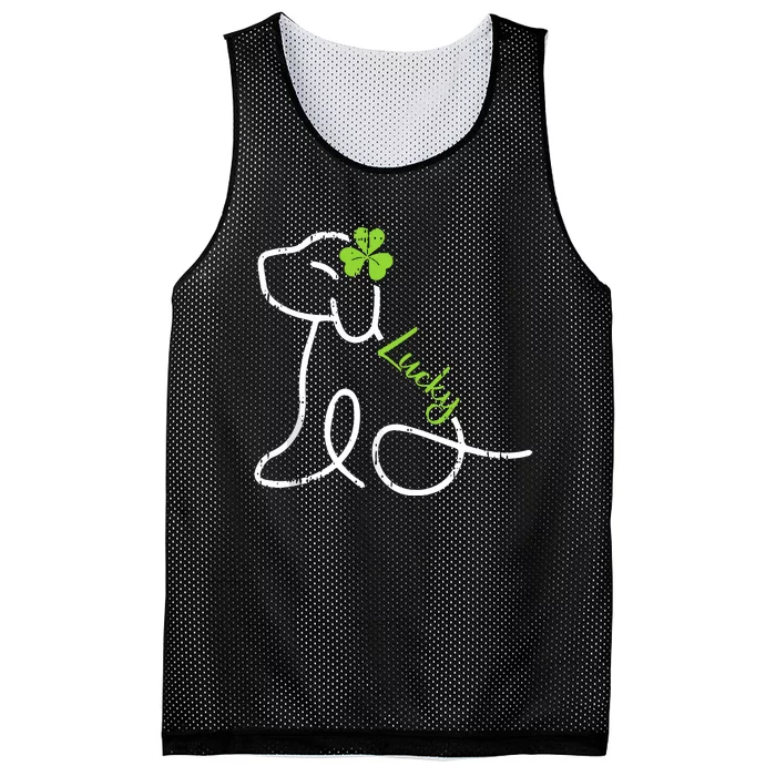 Lucky Dog St Patricks Day Cute Irish Puppy Shamrock Clover Mesh Reversible Basketball Jersey Tank