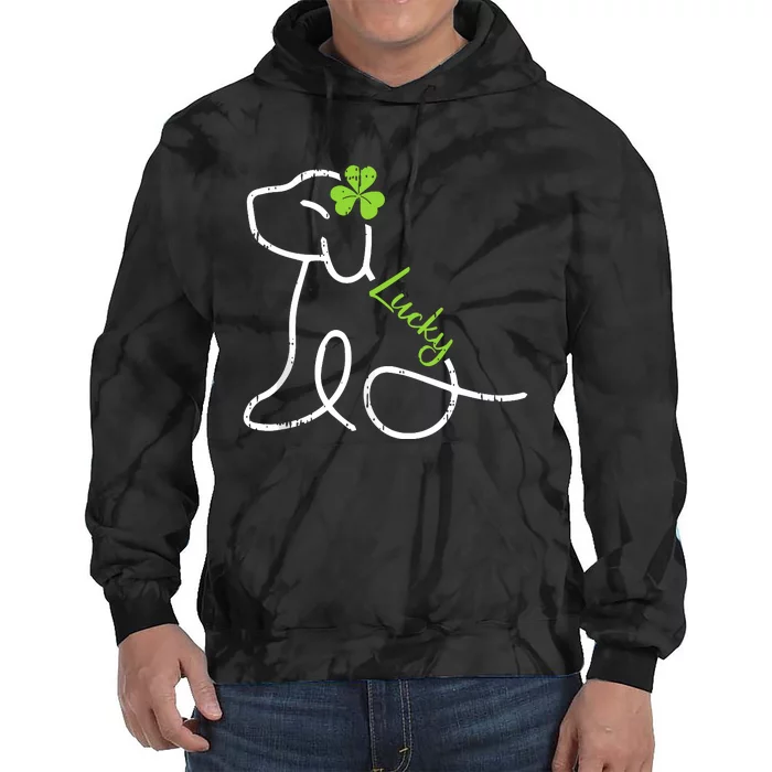 Lucky Dog St Patricks Day Cute Irish Puppy Shamrock Clover Tie Dye Hoodie