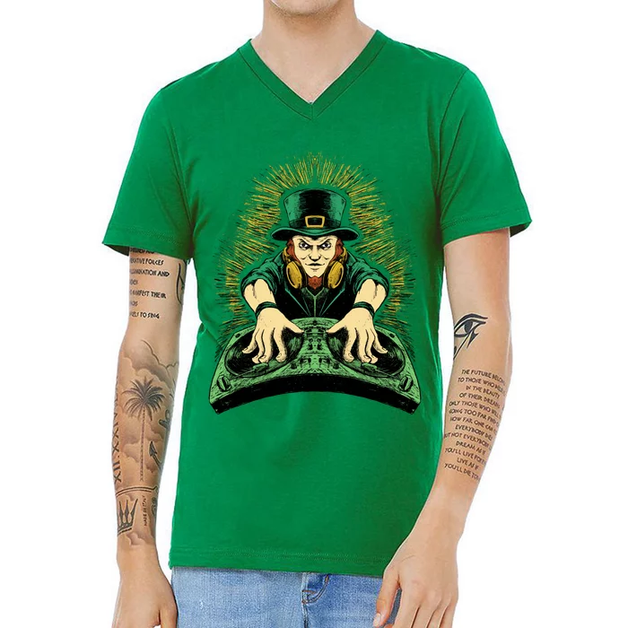 Leprechaun Dj St Patricks V-Neck T-Shirt