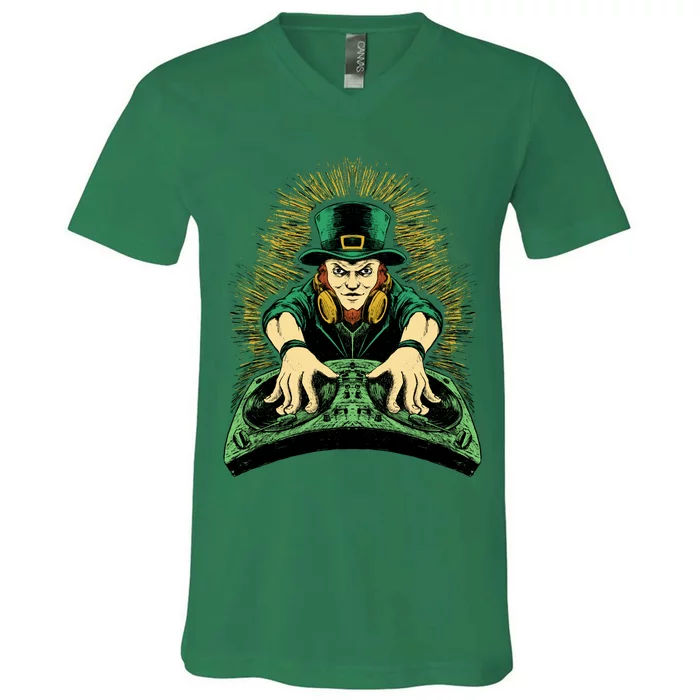 Leprechaun Dj St Patricks V-Neck T-Shirt