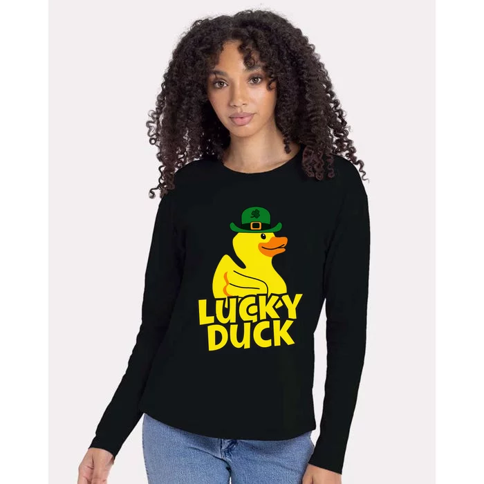 Lucky Duck Shamrock Rubber Ducky Funny St Patricks Day Womens Cotton Relaxed Long Sleeve T-Shirt