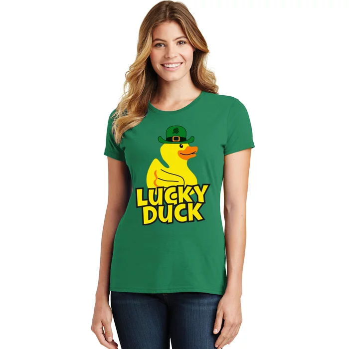 Lucky Duck Shamrock Rubber Ducky Funny St Patricks Day Women's T-Shirt