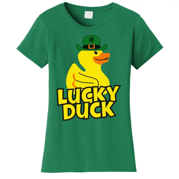 Lucky Duck Shamrock Rubber Ducky Funny St Patricks Day Women's T-Shirt