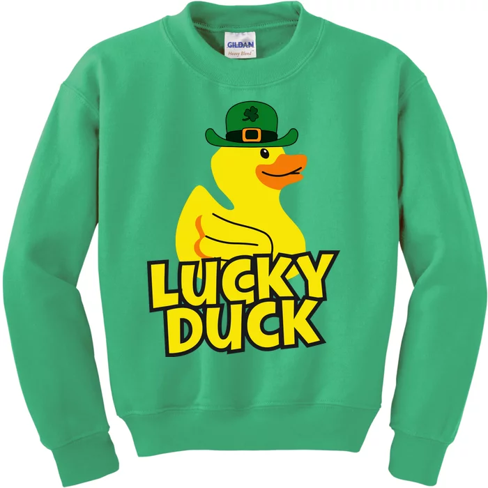 Lucky Duck Shamrock Rubber Ducky Funny St Patricks Day Kids Sweatshirt