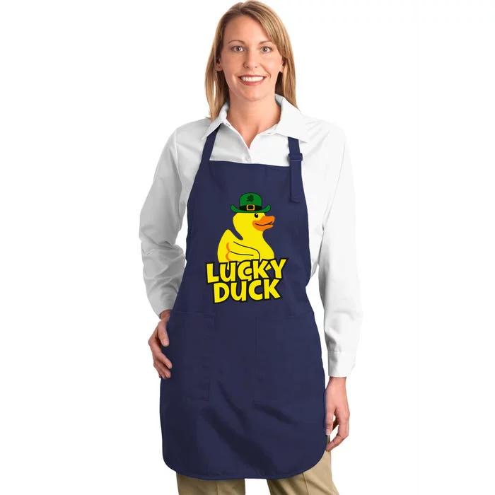 Lucky Duck Shamrock Rubber Ducky Funny St Patricks Day Full-Length Apron With Pocket