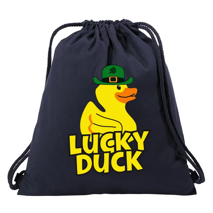 Lucky Duck Shamrock Rubber Ducky Funny St Patricks Day Drawstring Bag