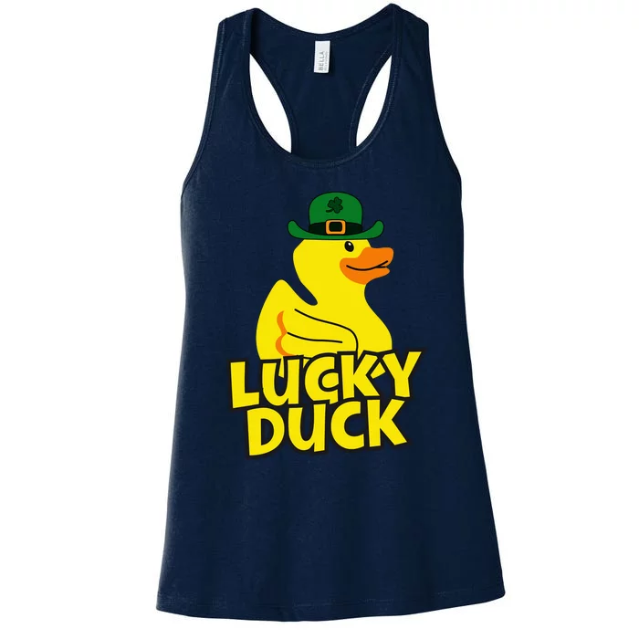 Lucky Duck Shamrock Rubber Ducky Funny St Patricks Day Women's Racerback Tank