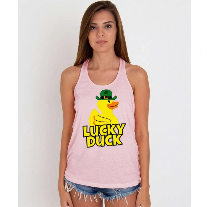 Lucky Duck Shamrock Rubber Ducky Funny St Patricks Day Women's Knotted Racerback Tank