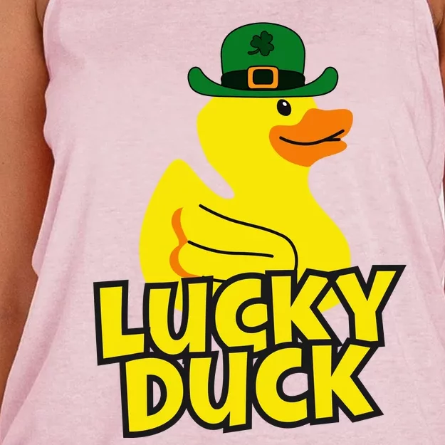 Lucky Duck Shamrock Rubber Ducky Funny St Patricks Day Women's Knotted Racerback Tank