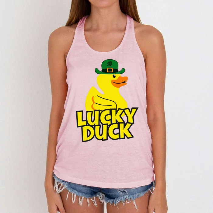 Lucky Duck Shamrock Rubber Ducky Funny St Patricks Day Women's Knotted Racerback Tank