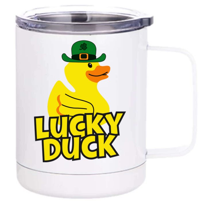 Lucky Duck Shamrock Rubber Ducky Funny St Patricks Day Front & Back 12oz Stainless Steel Tumbler Cup