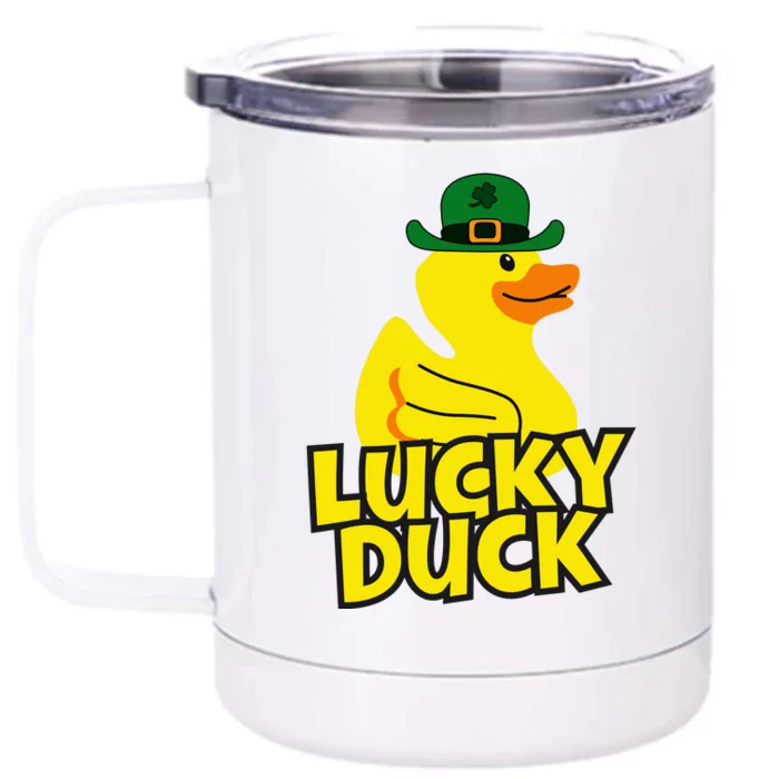 Lucky Duck Shamrock Rubber Ducky Funny St Patricks Day Front & Back 12oz Stainless Steel Tumbler Cup