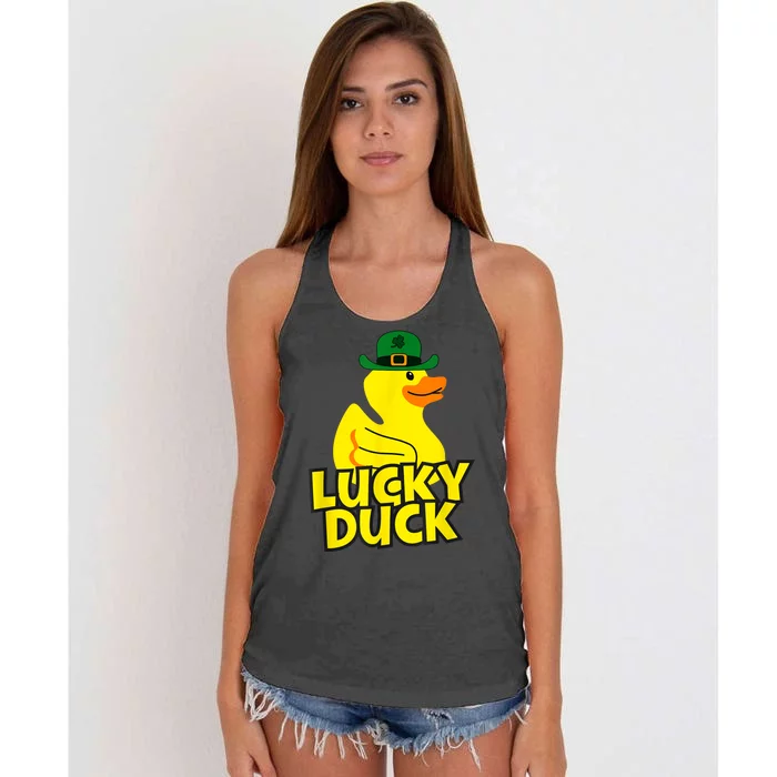 Lucky Duck Shamrock Rubber Ducky Funny St Patricks Day Women's Knotted Racerback Tank